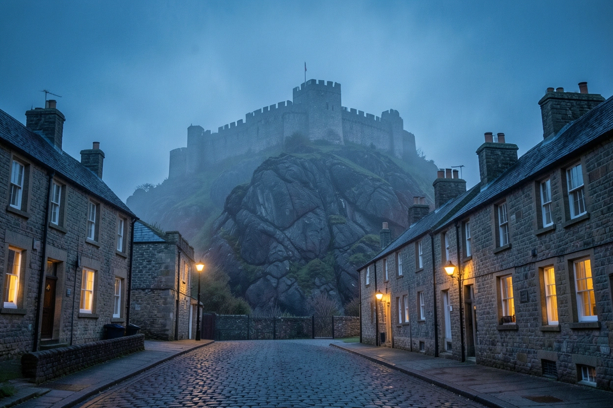 Le château d'Édimbourg au crépuscule dans la brume